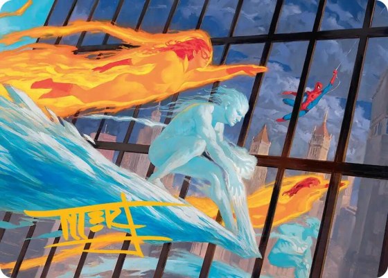 Iceman and Firestar Art Card - Gold Stamped Signature