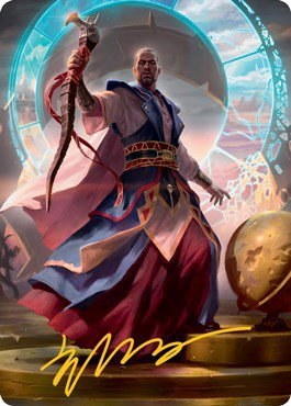 Teferi, Who Slows the Sunset Art Card - Gold Stamped Signature