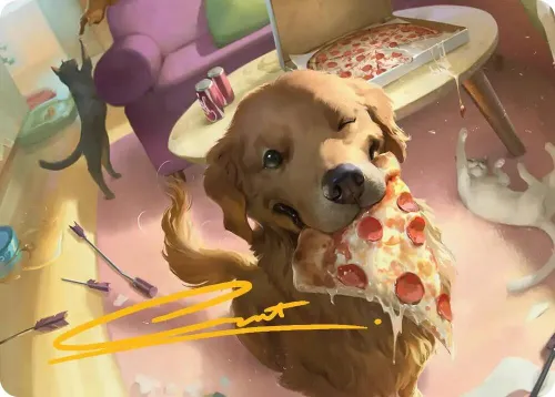 Lucky the Pizza Dog Art Card - Gold Stamped Signature