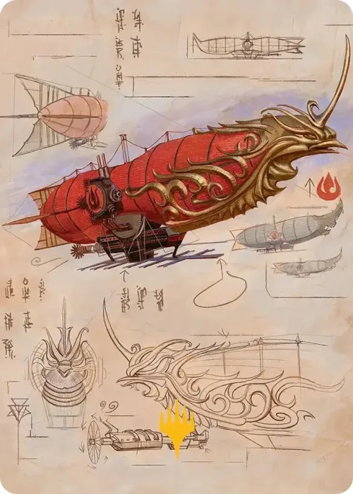 Phoenix Fleet Airship Art Card - Gold Stamped Planeswalker Symb