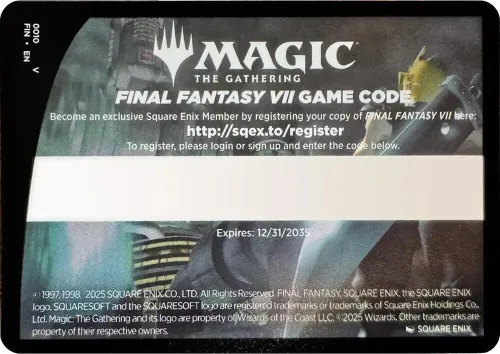 FINAL FANTASY VII Game Code Card - Normal Final Fantasy Vii Game 