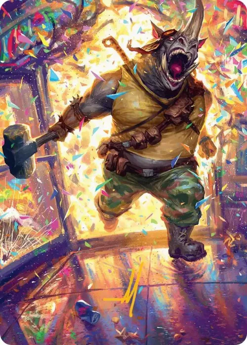 Rocksteady, Rowdy Rhino Art Card - Gold Stamped Signature