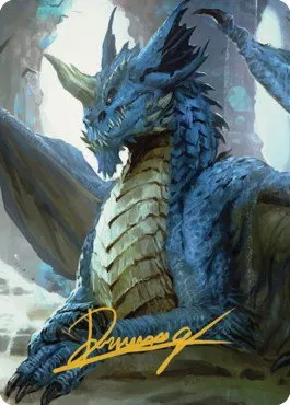 Young Blue Dragon Art Card - Gold Stamped Signature