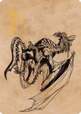 Ancient Silver Dragon Art Card - Gold Stamped Signature