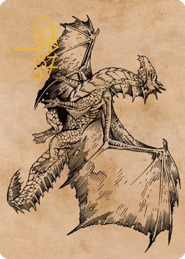 Ancient Bronze Dragon Art Card - Gold Stamped Signature