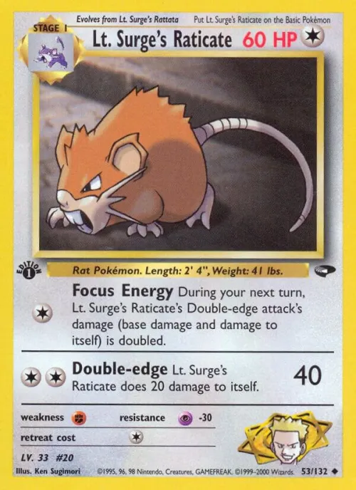 Lt. Surge's Raticate - 1st Edition
