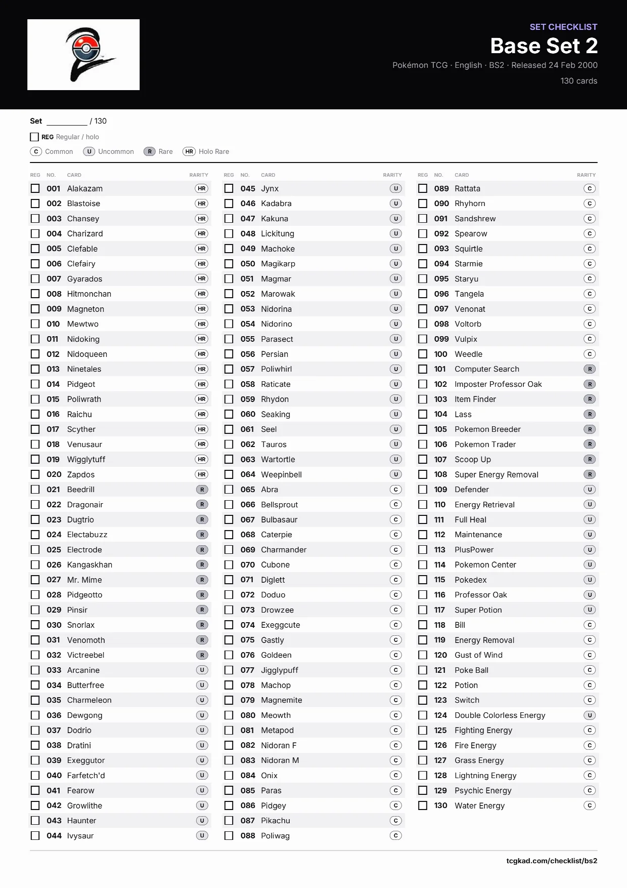 Base Set 2 checklist