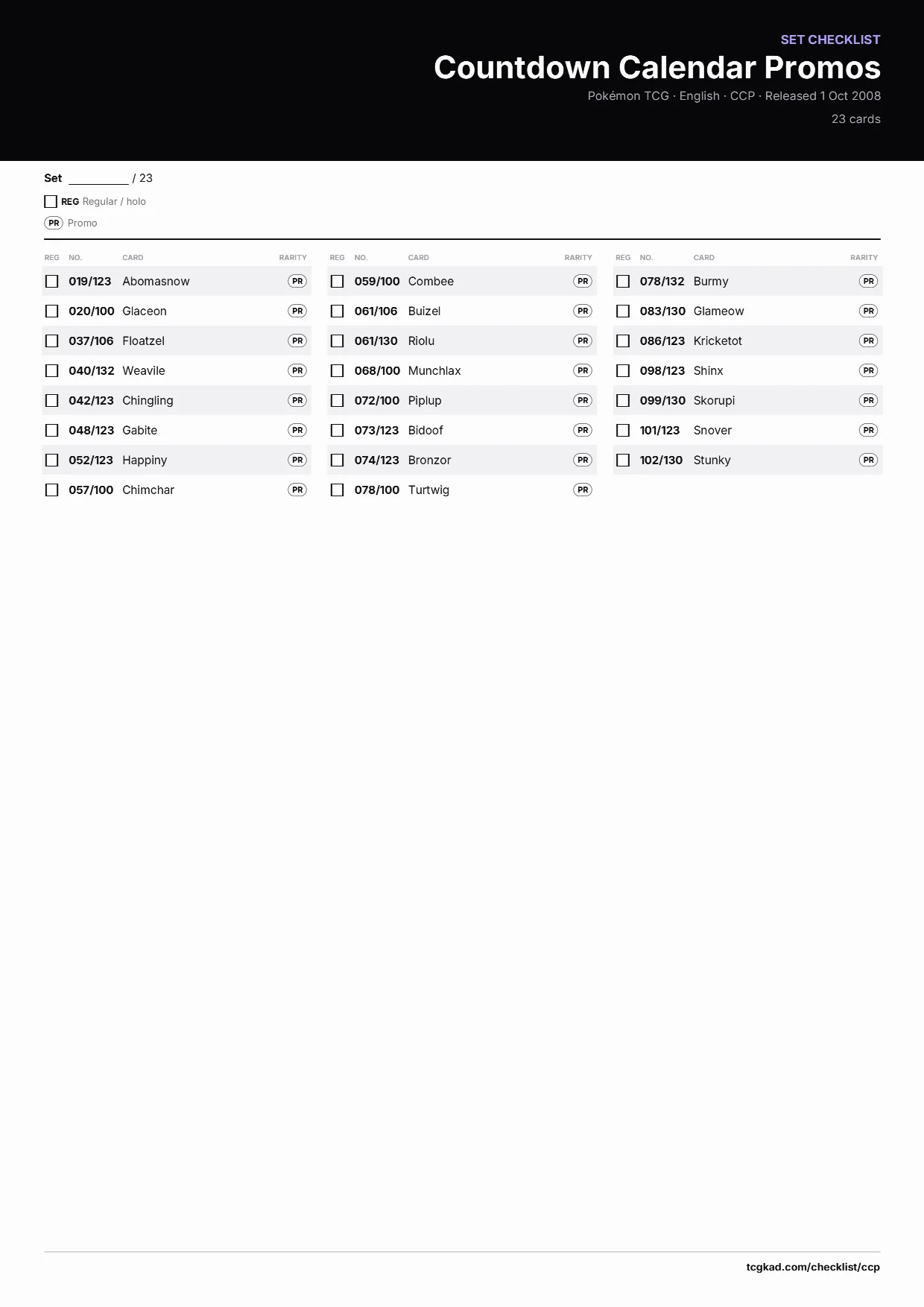 Countdown Calendar Promos checklist