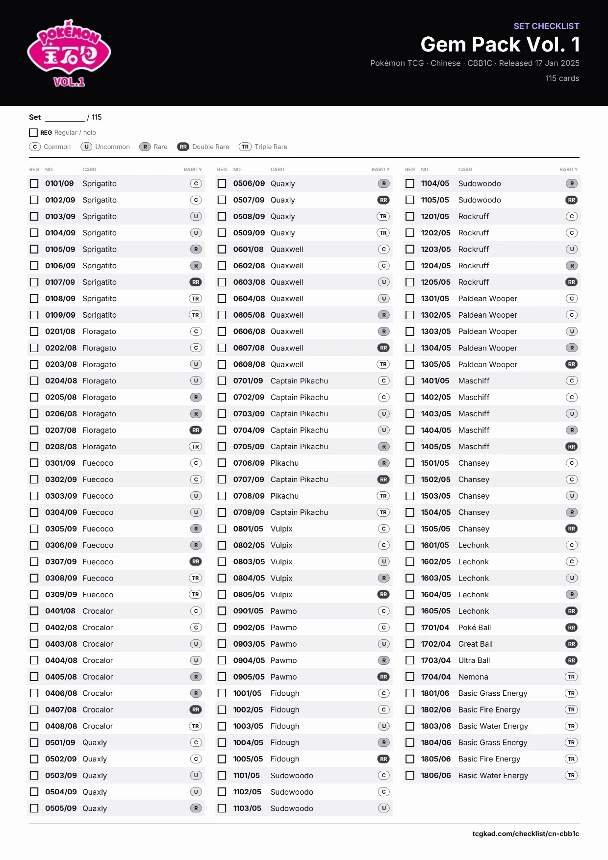 Gem Pack Vol. 1 checklist