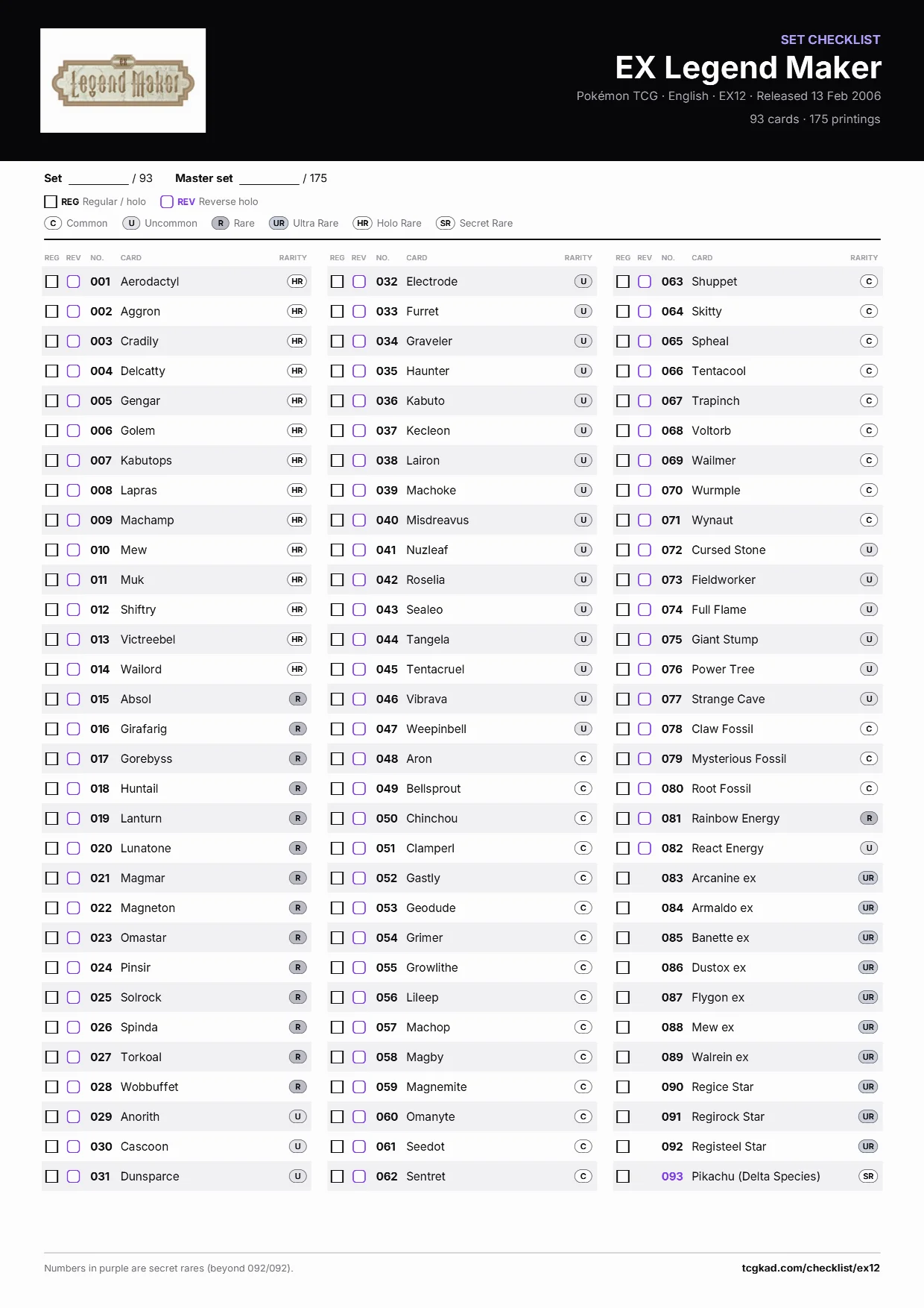 EX Legend Maker checklist