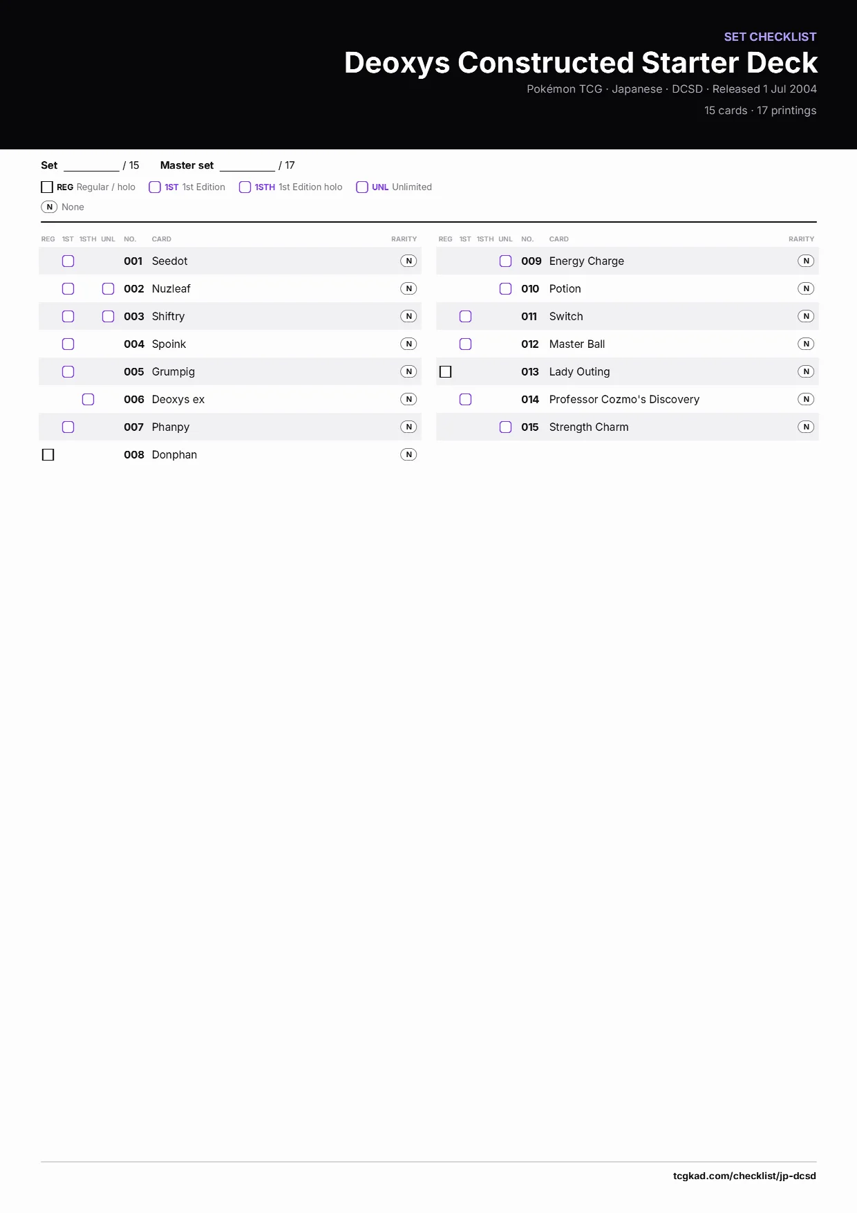 Deoxys Constructed Starter Deck checklist