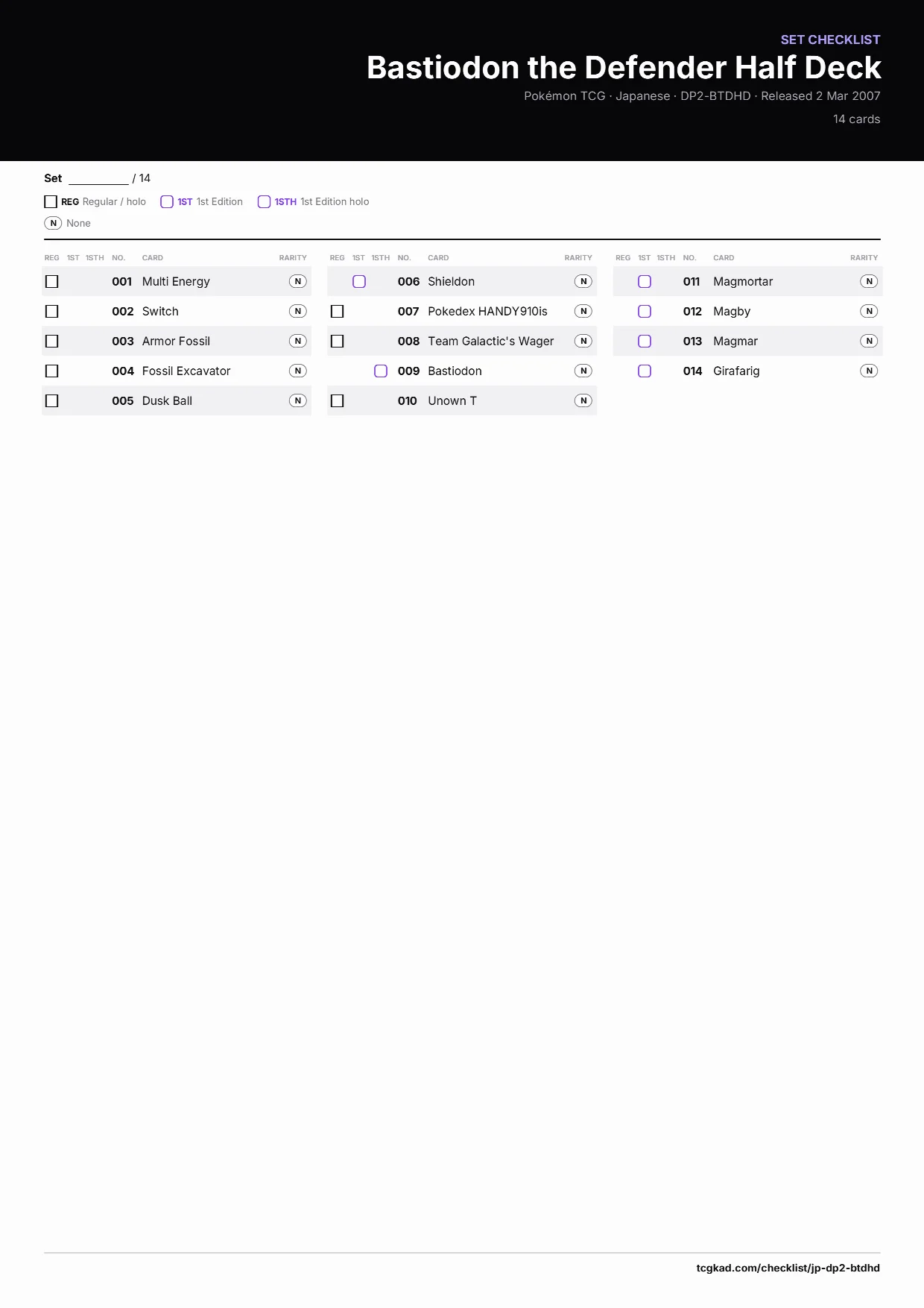 Bastiodon the Defender Half Deck checklist