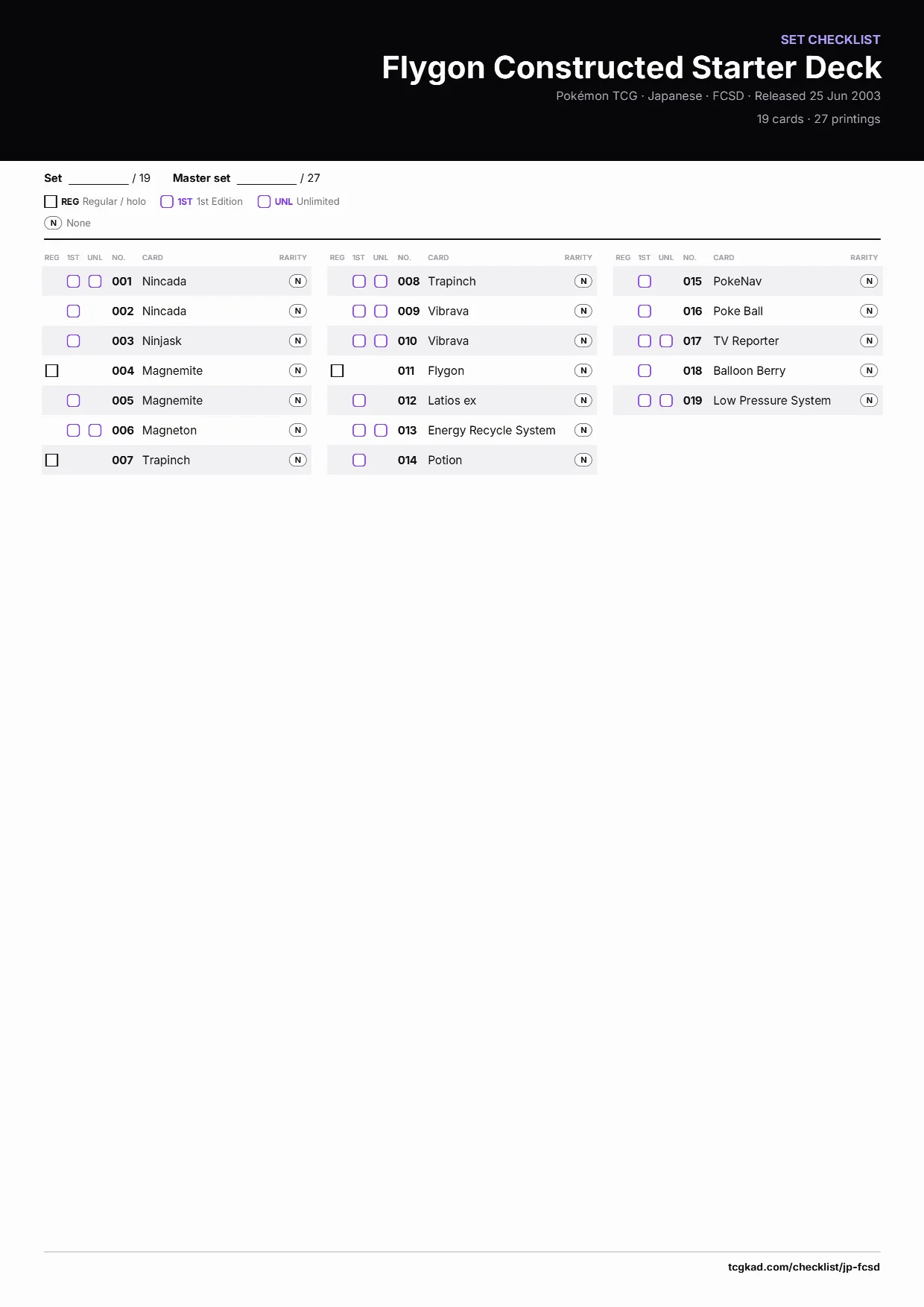 Flygon Constructed Starter Deck checklist