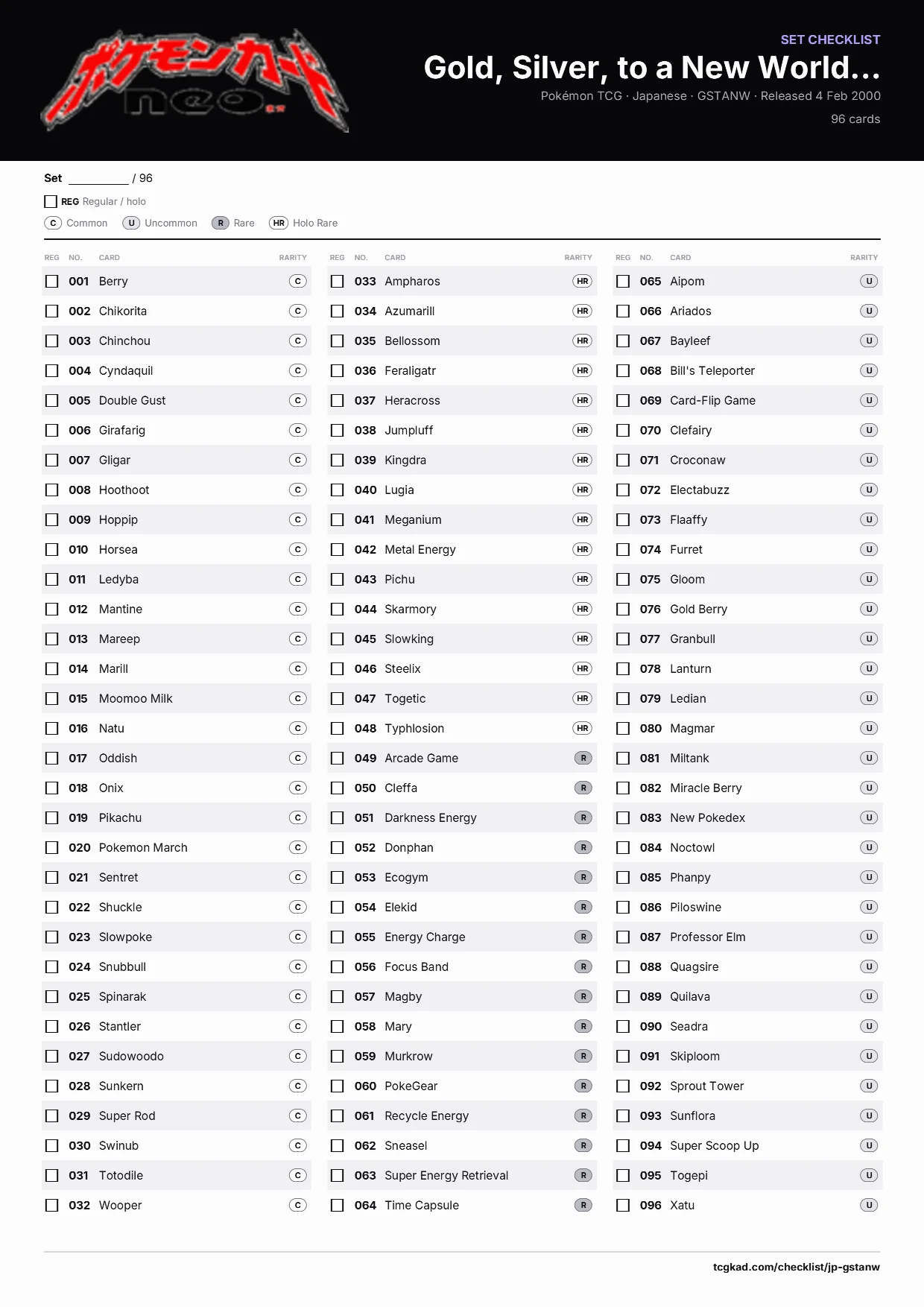 Gold, Silver, to a New World... checklist