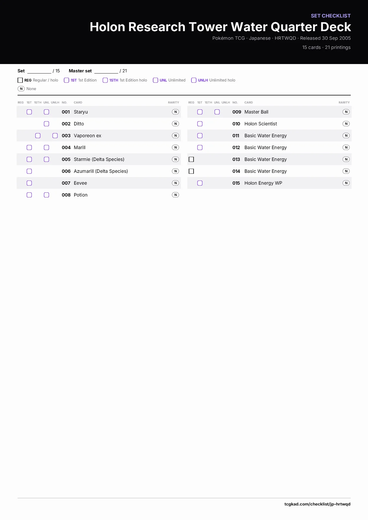 Holon Research Tower Water Quarter Deck checklist