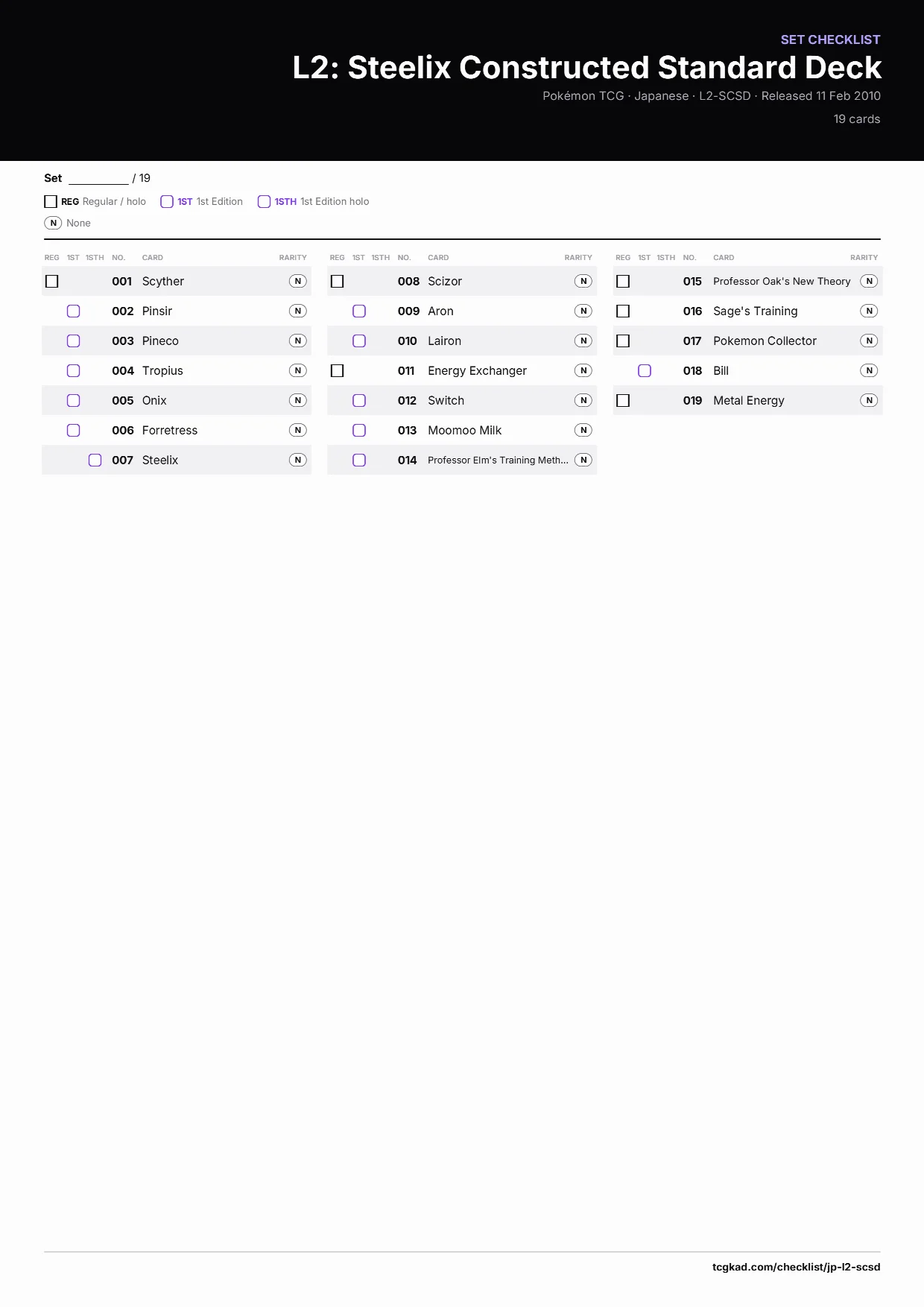 L2: Steelix Constructed Standard Deck checklist