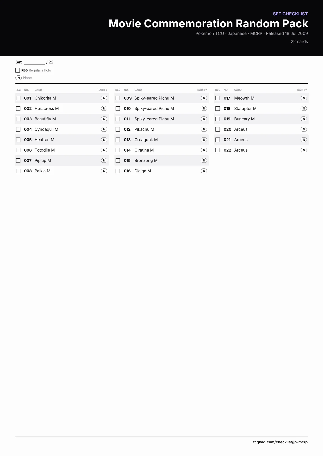Movie Commemoration Random Pack checklist