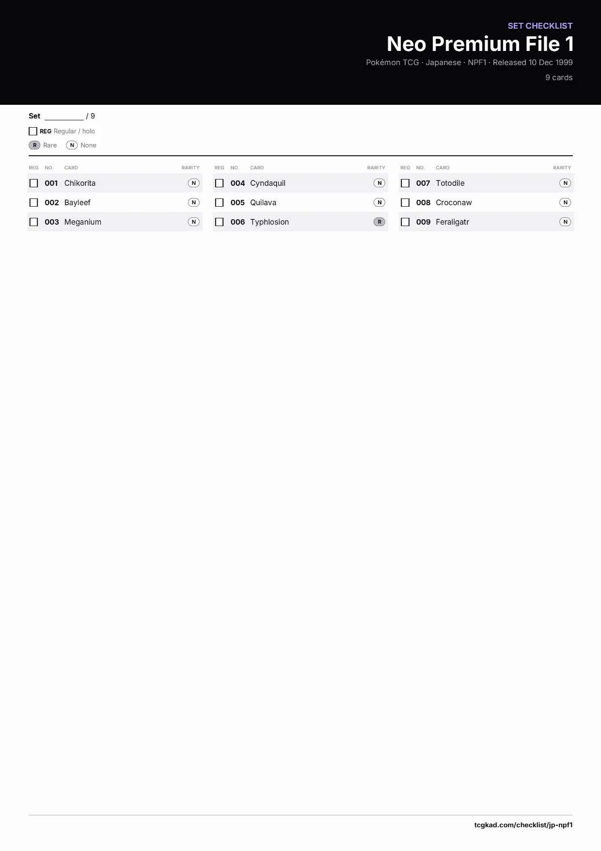 Neo Premium File 1 checklist