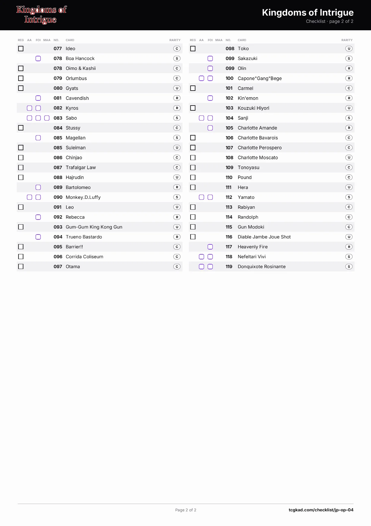 Kingdoms of Intrigue 清单 — 第 2 页，共 2 页