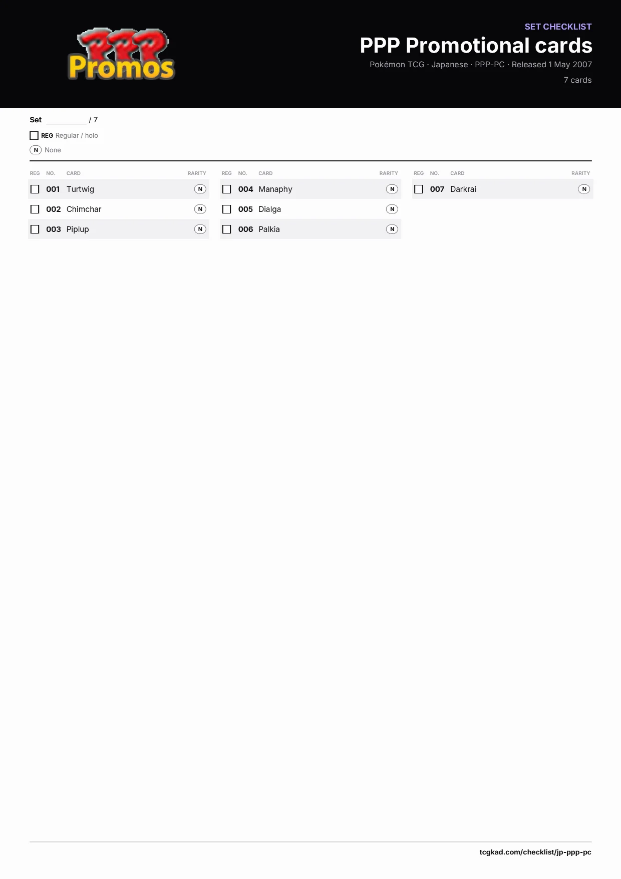 PPP Promotional cards checklist