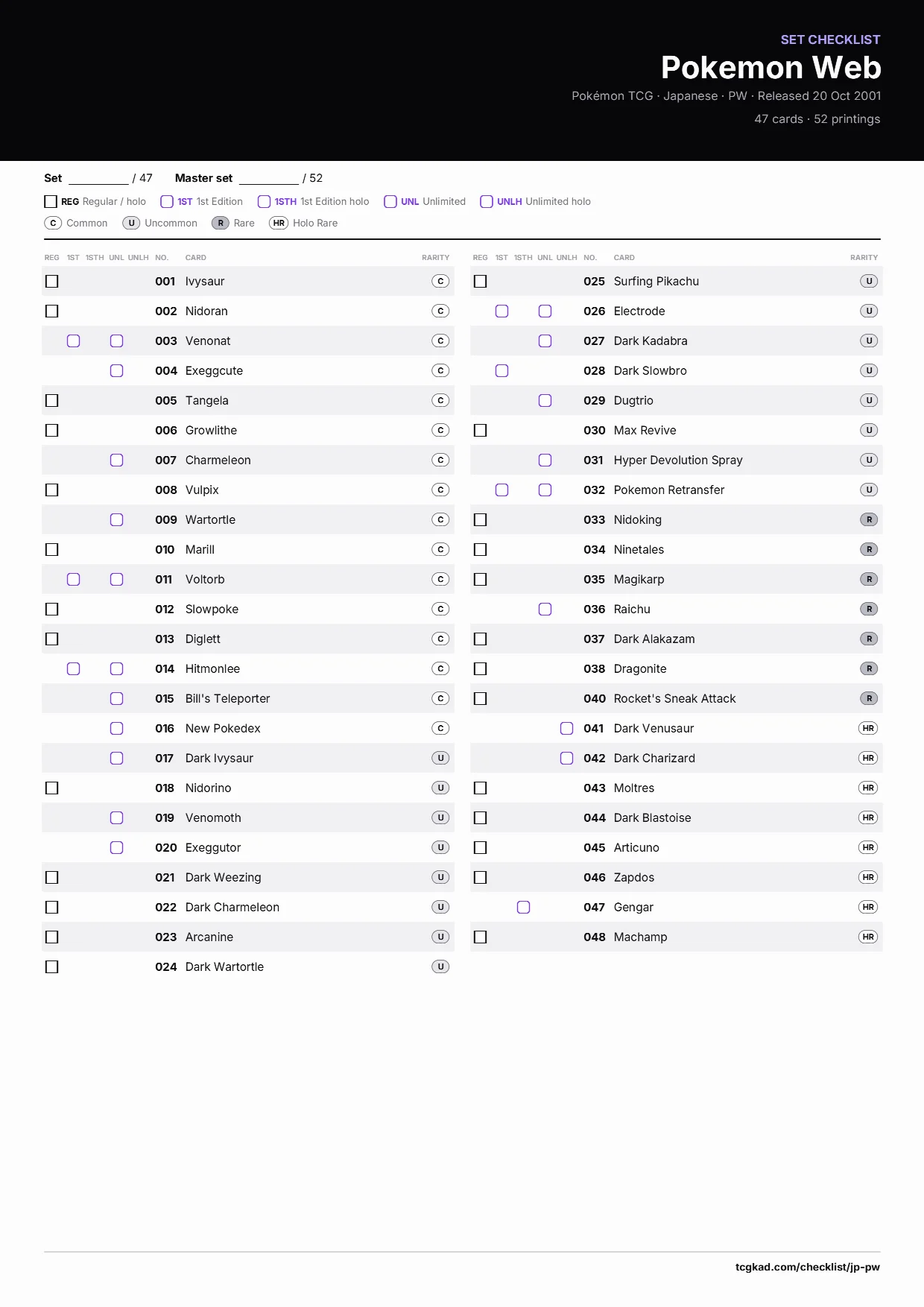 Pokemon Web checklist