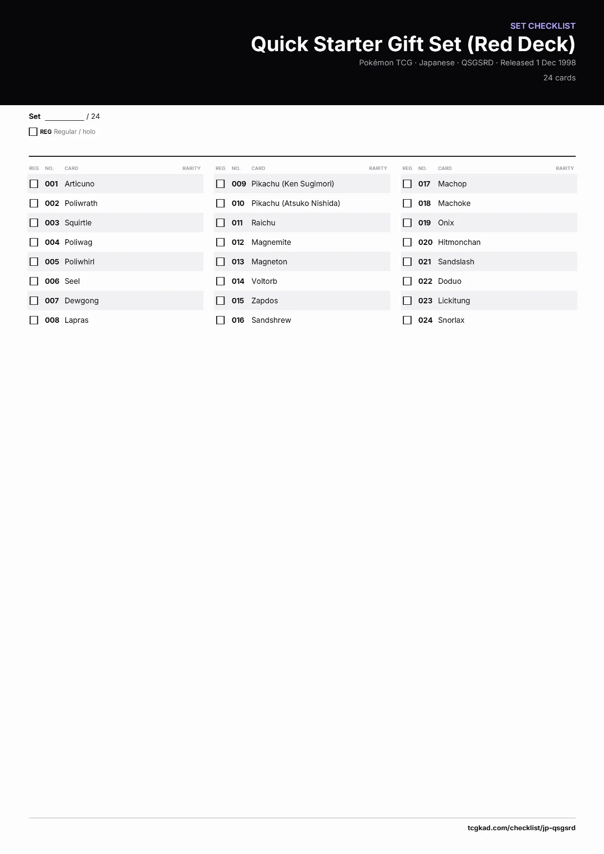 Quick Starter Gift Set (Red Deck) checklist