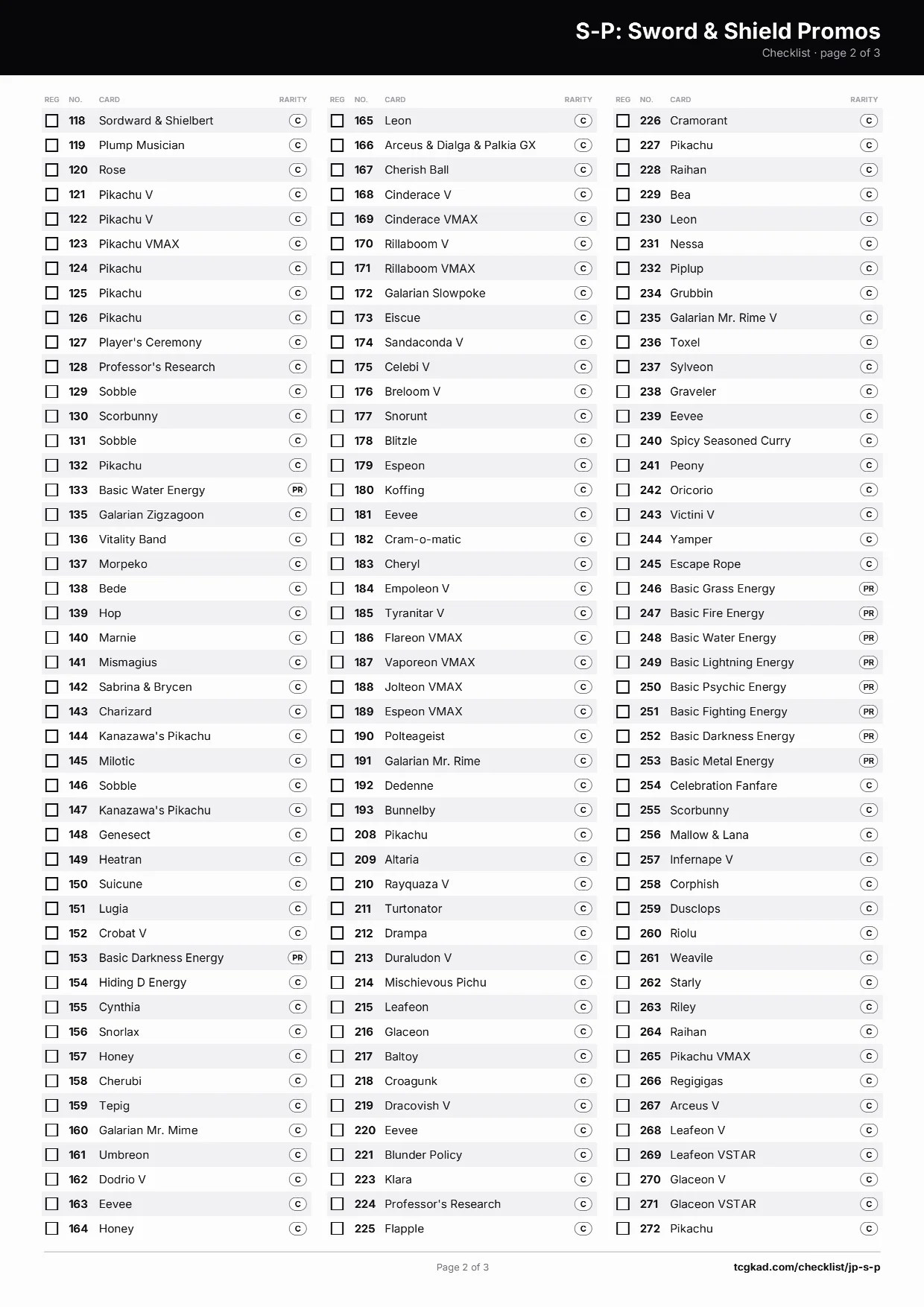 S-P: Sword & Shield Promos checklist, page 2 of 3