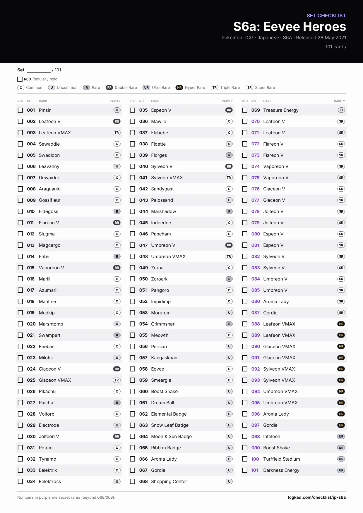 S6a: Eevee Heroes checklist