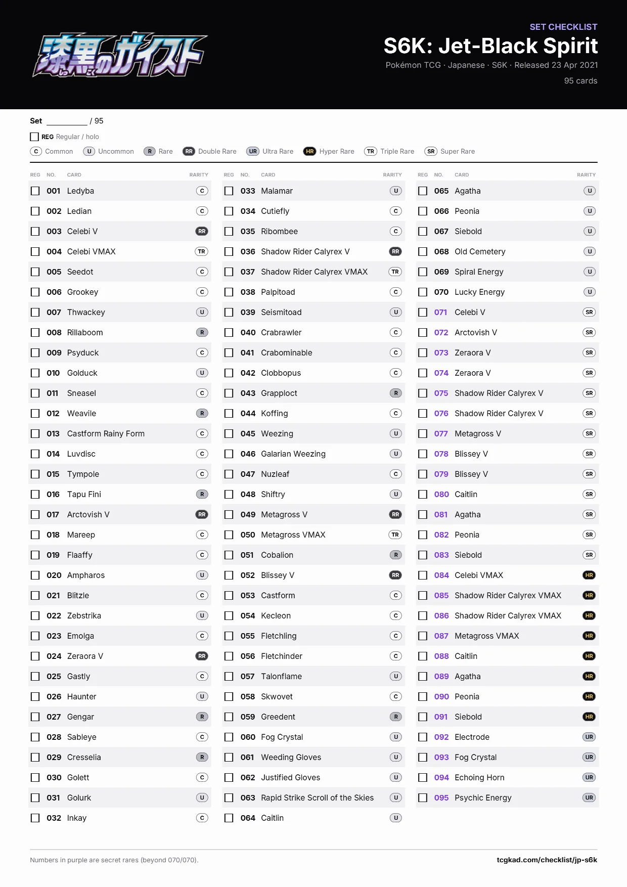 S6K: Jet-Black Spirit checklist