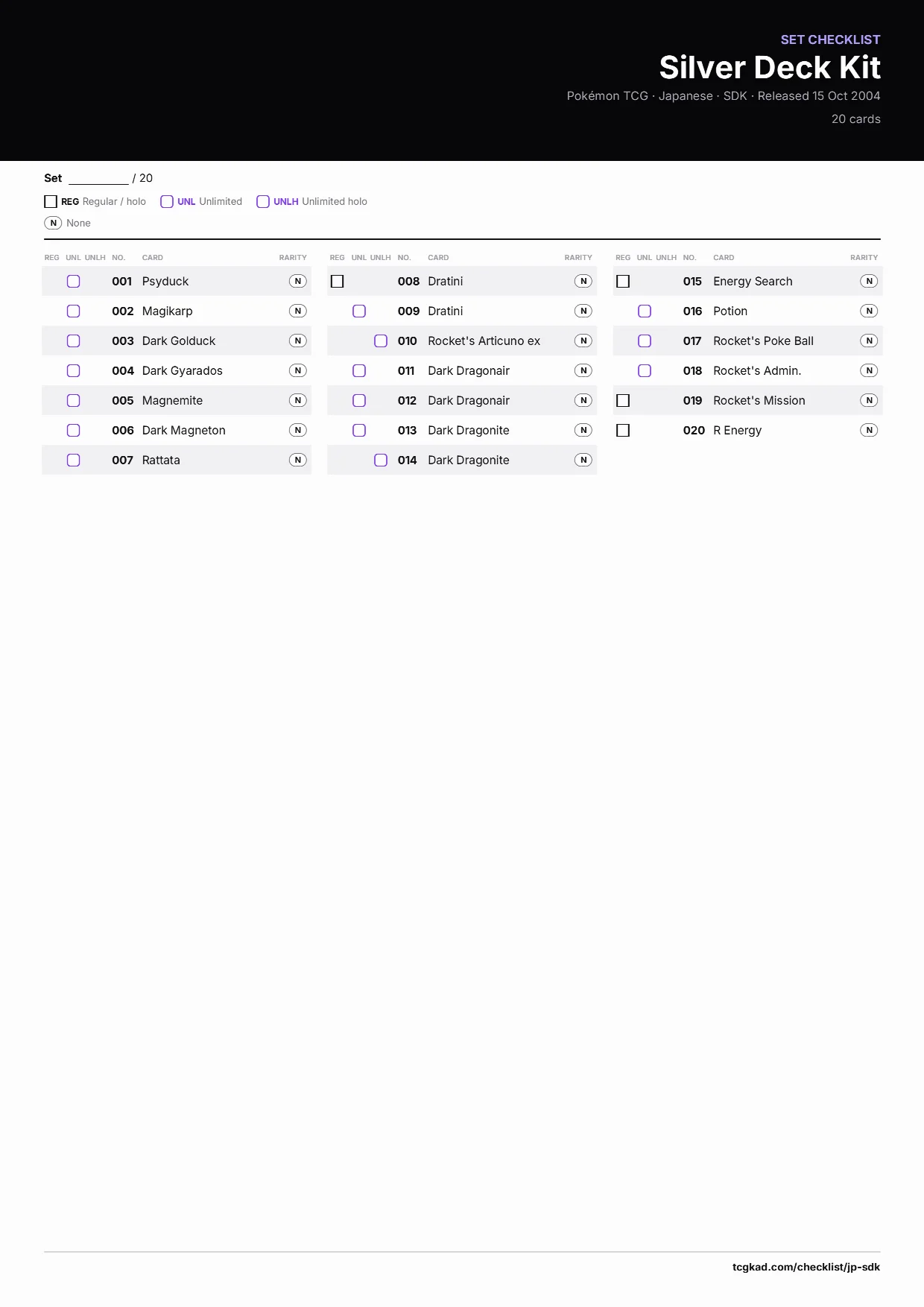 Silver Deck Kit checklist