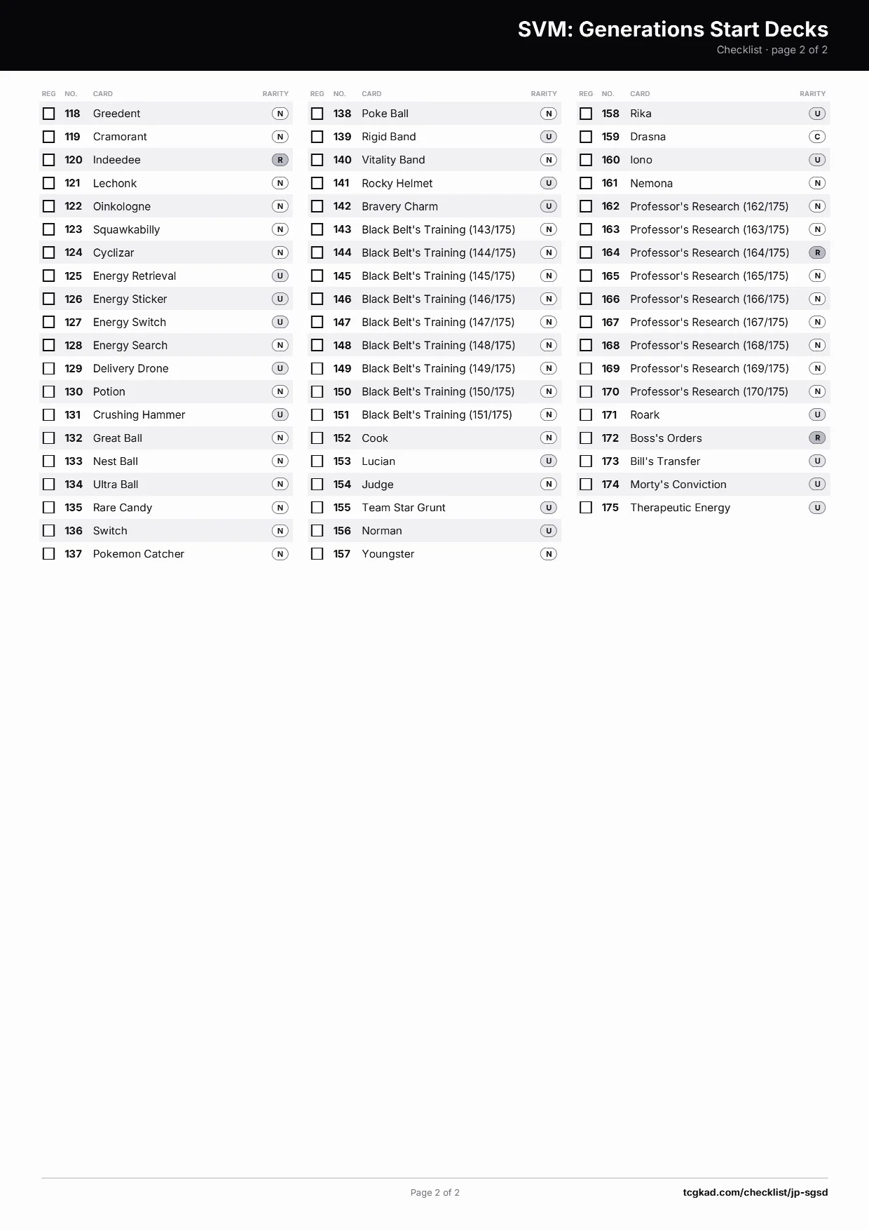 SVM: Generations Start Decks checklist, page 2 of 2