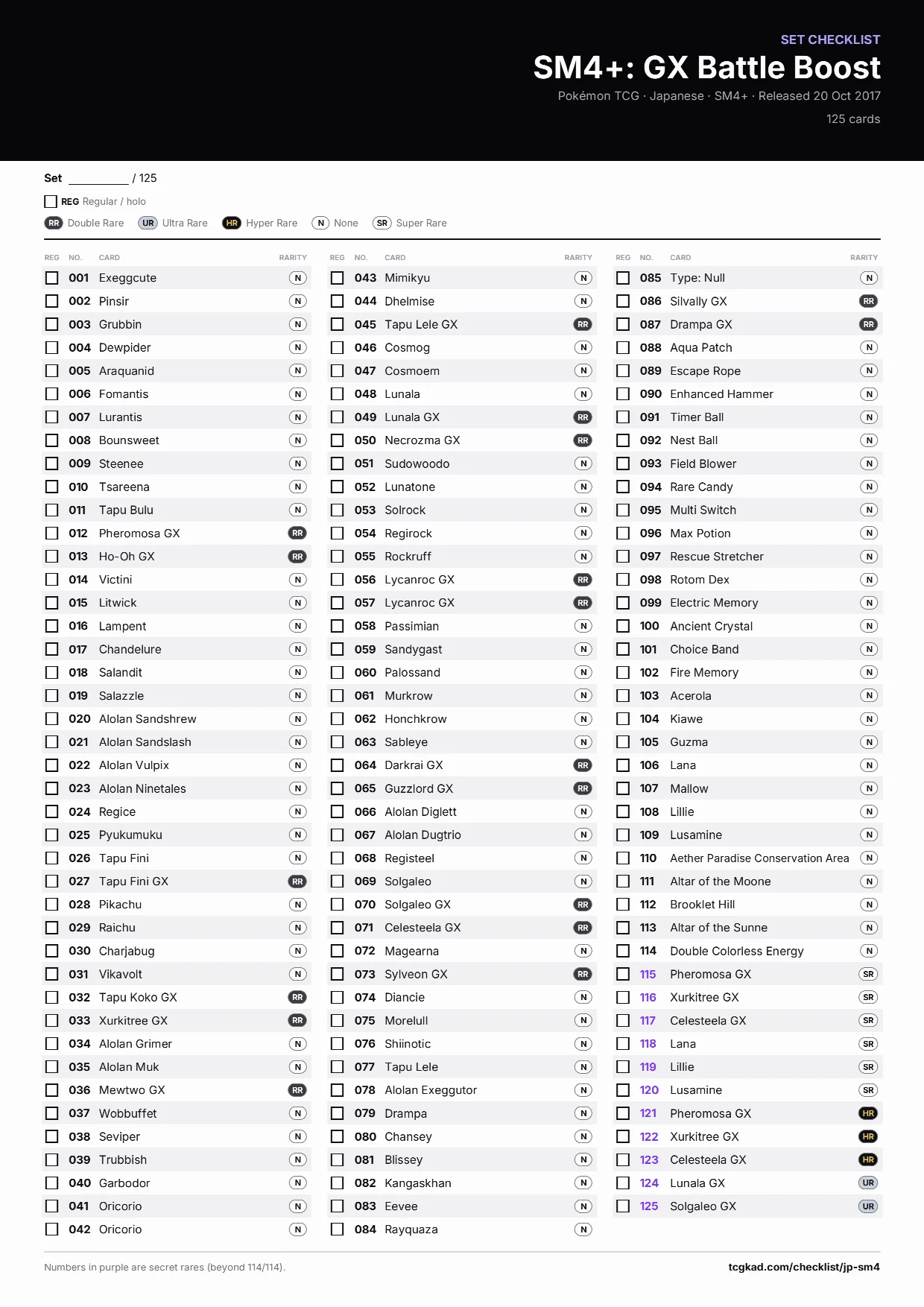 SM4+: GX Battle Boost checklist