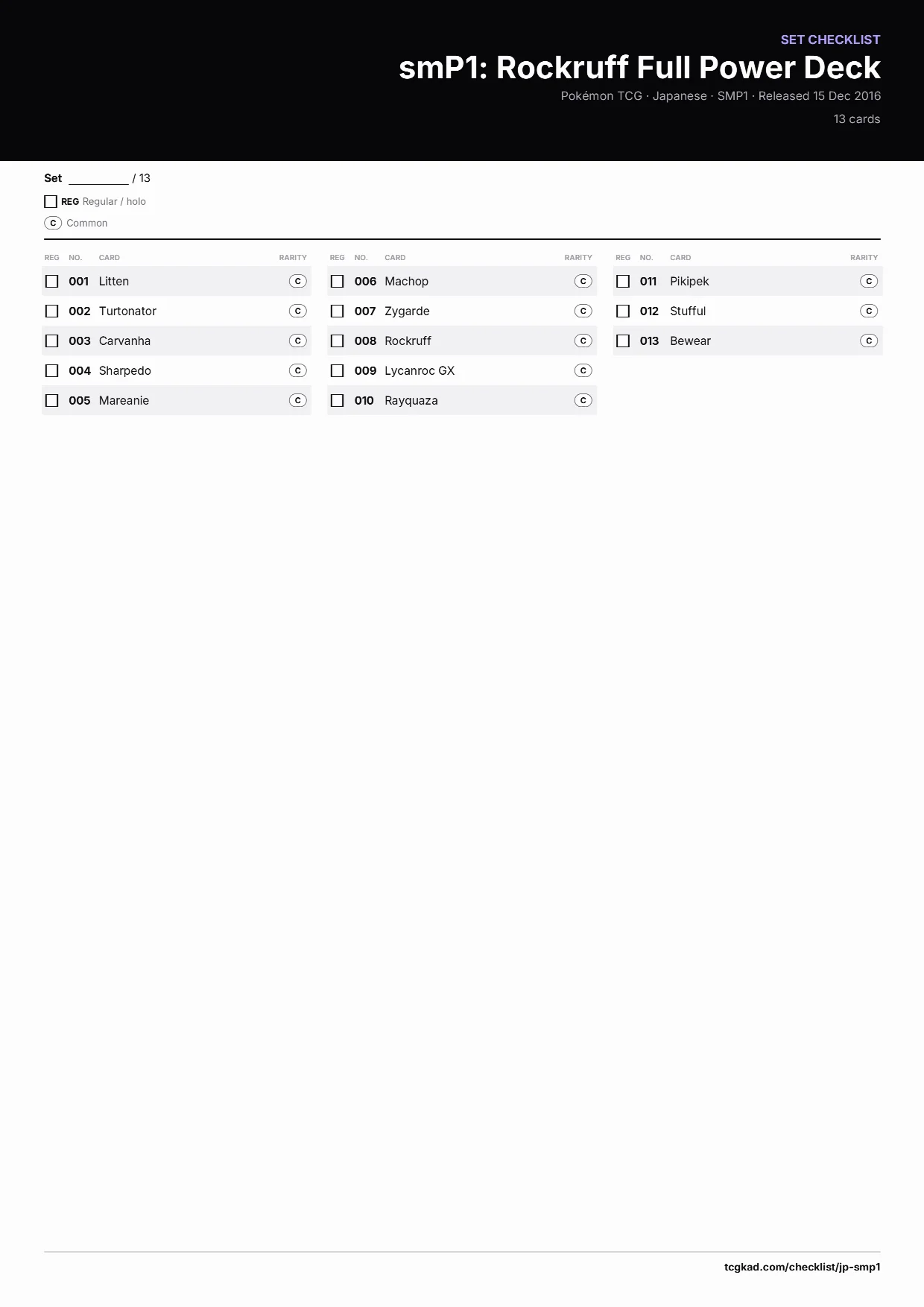 smP1: Rockruff Full Power Deck checklist