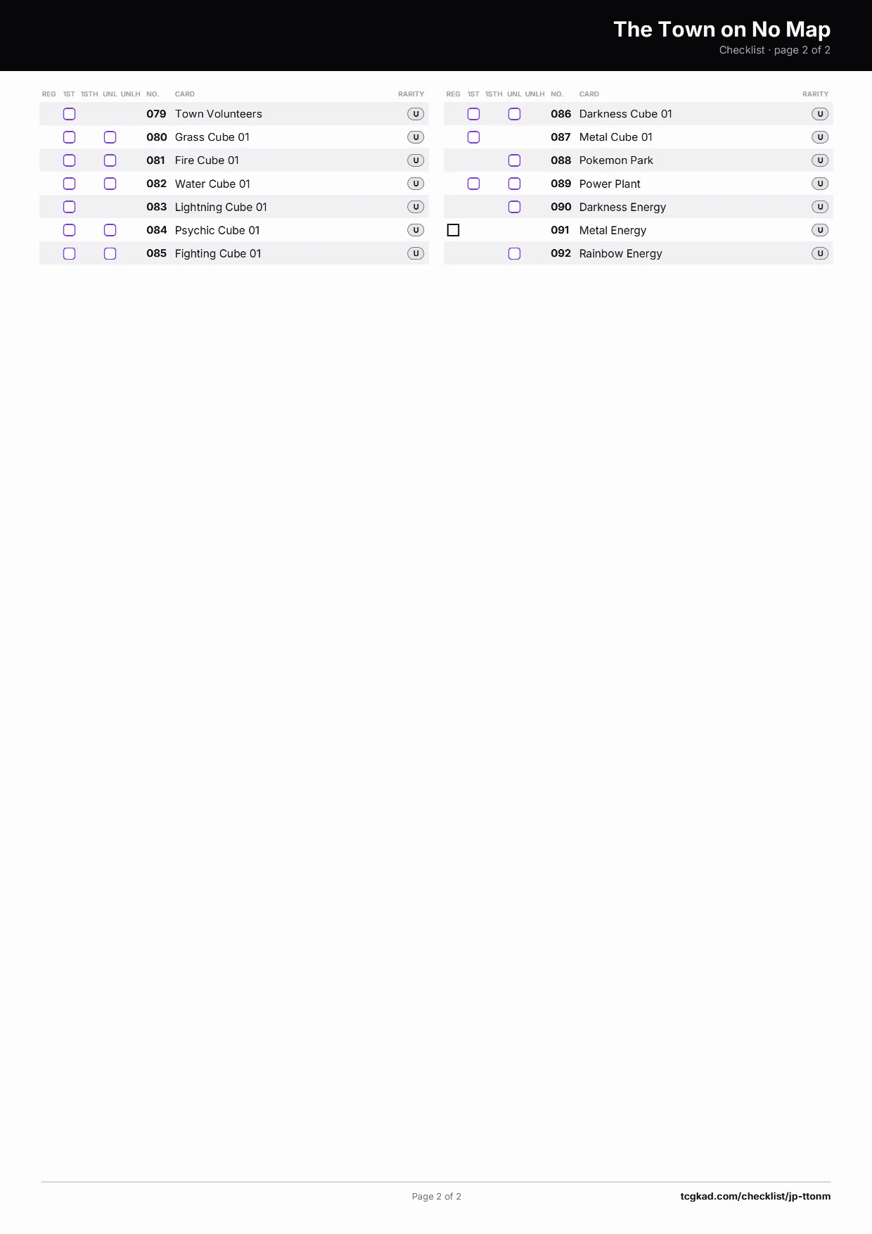 The Town on No Map checklist, page 2 of 2