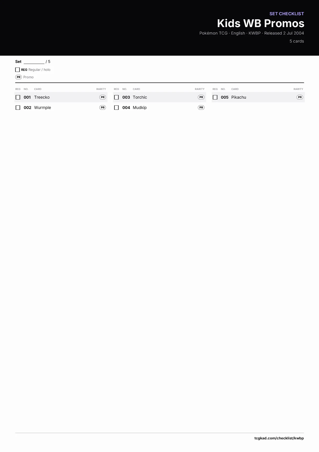 Kids WB Promos checklist