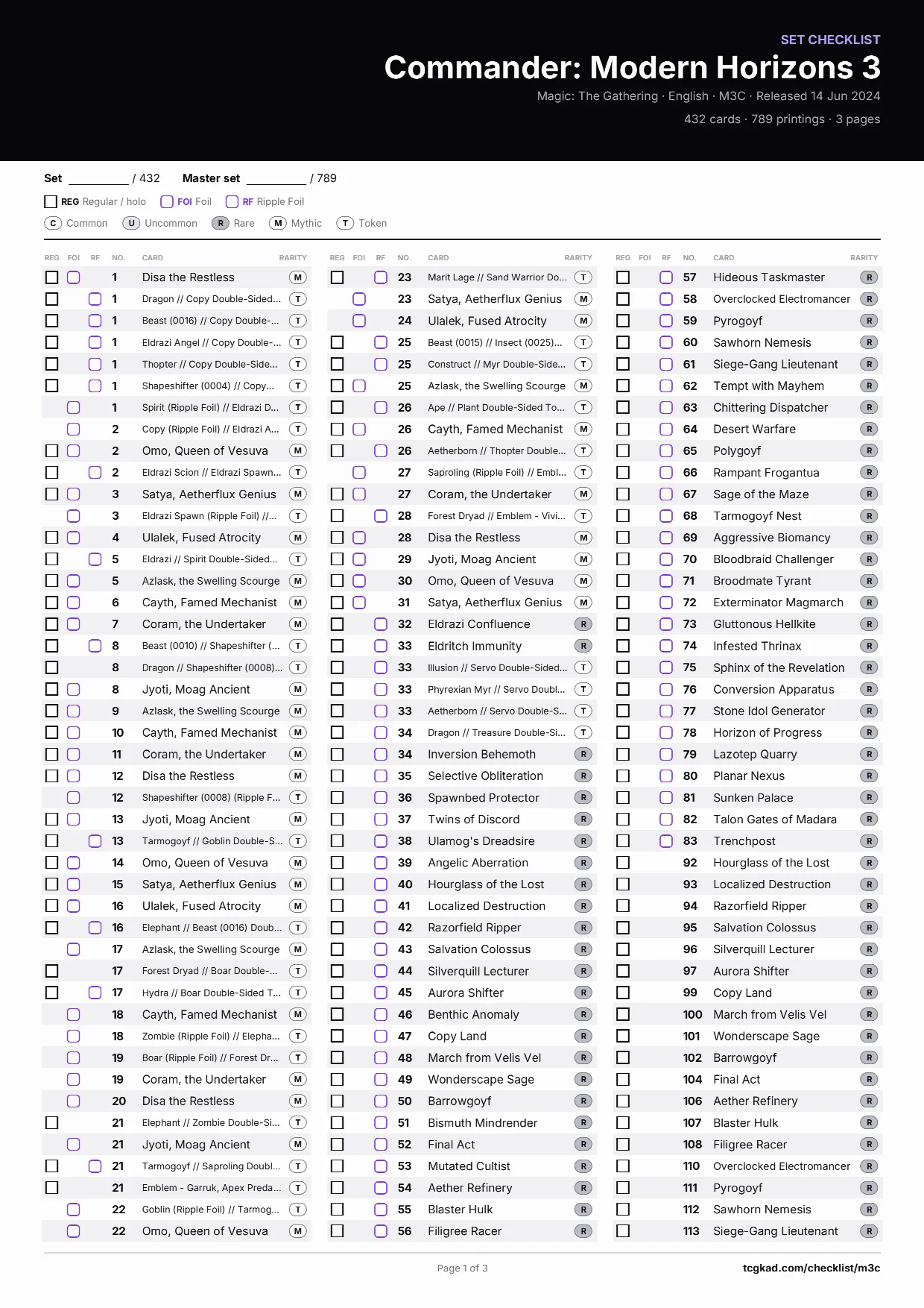 Commander: Modern Horizons 3 チェックリスト — 1 / 3 ページ
