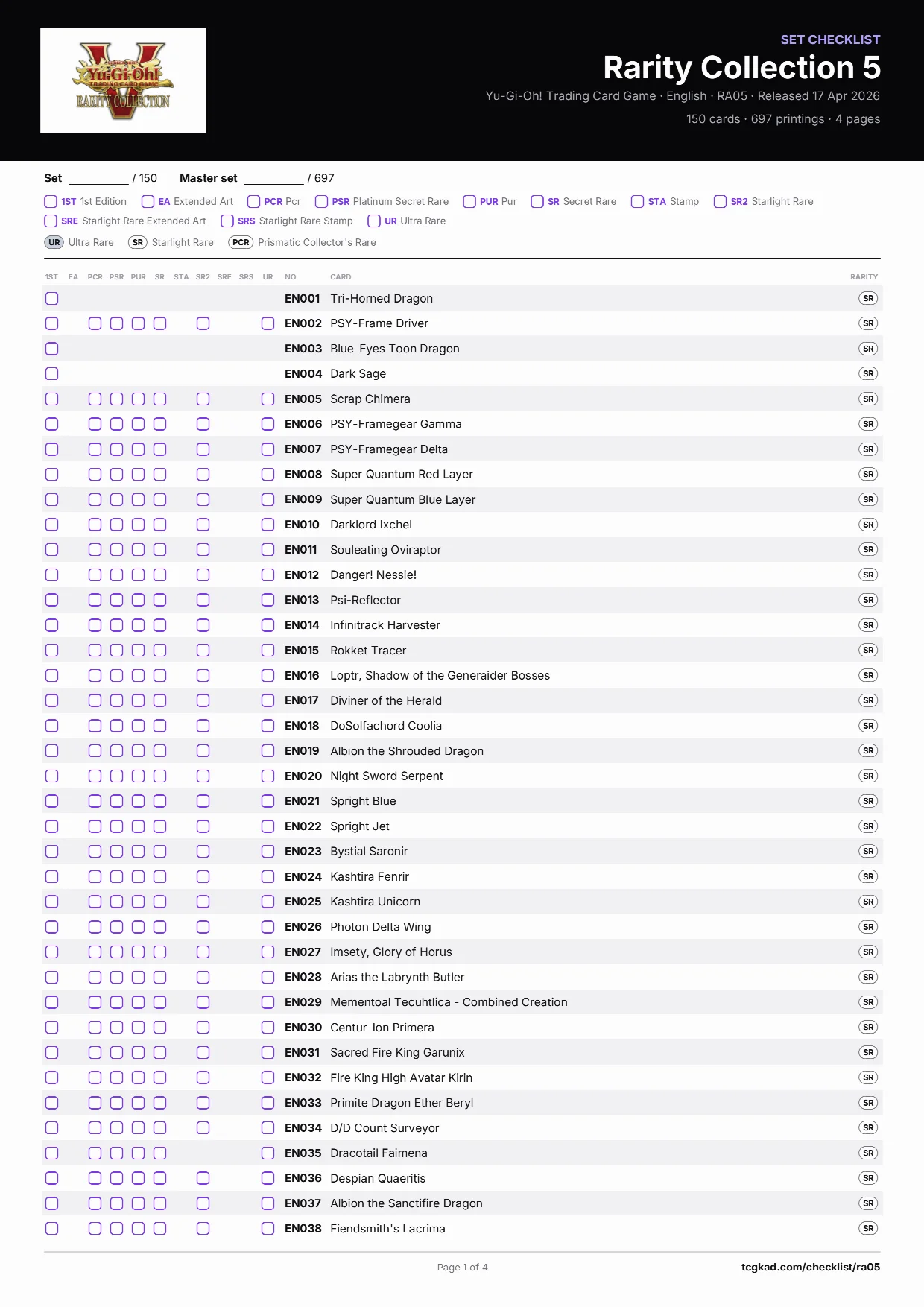 Rarity Collection 5 清单 — 第 1 页，共 4 页