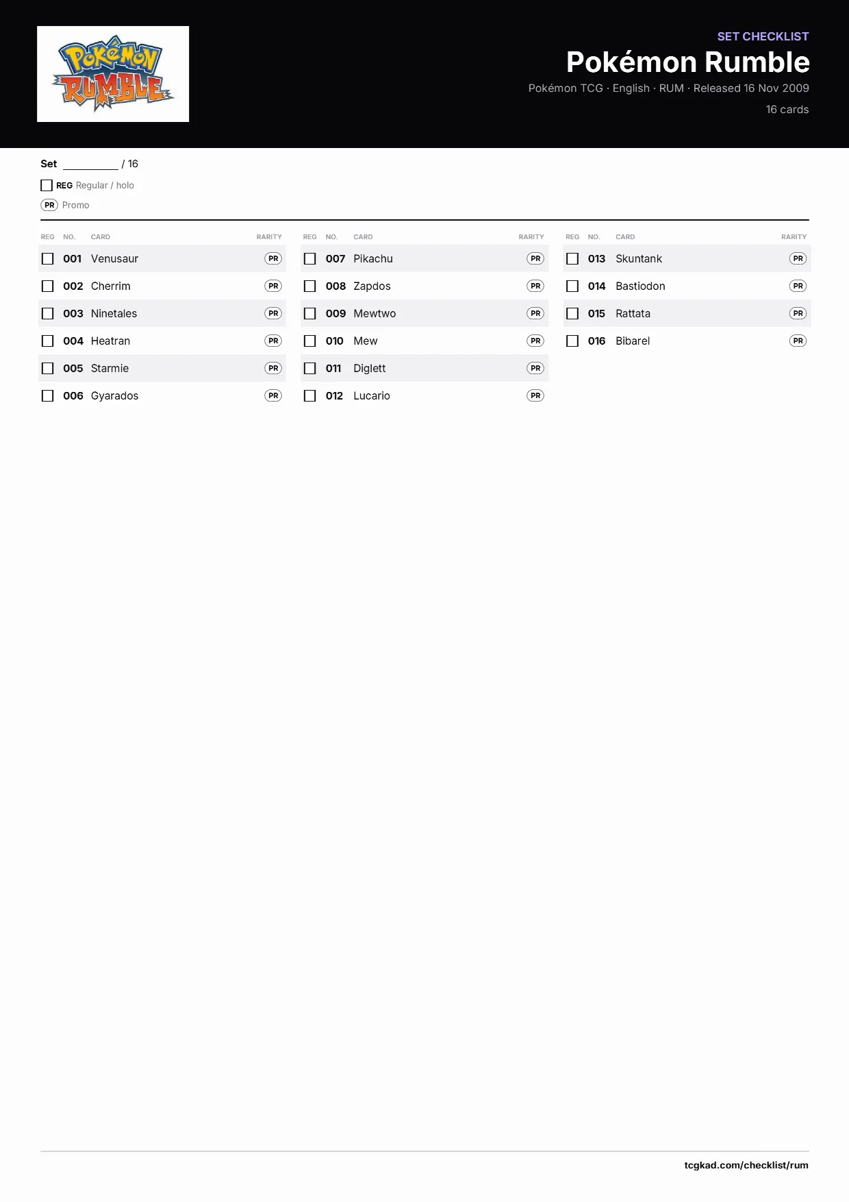 Pokémon Rumble checklist