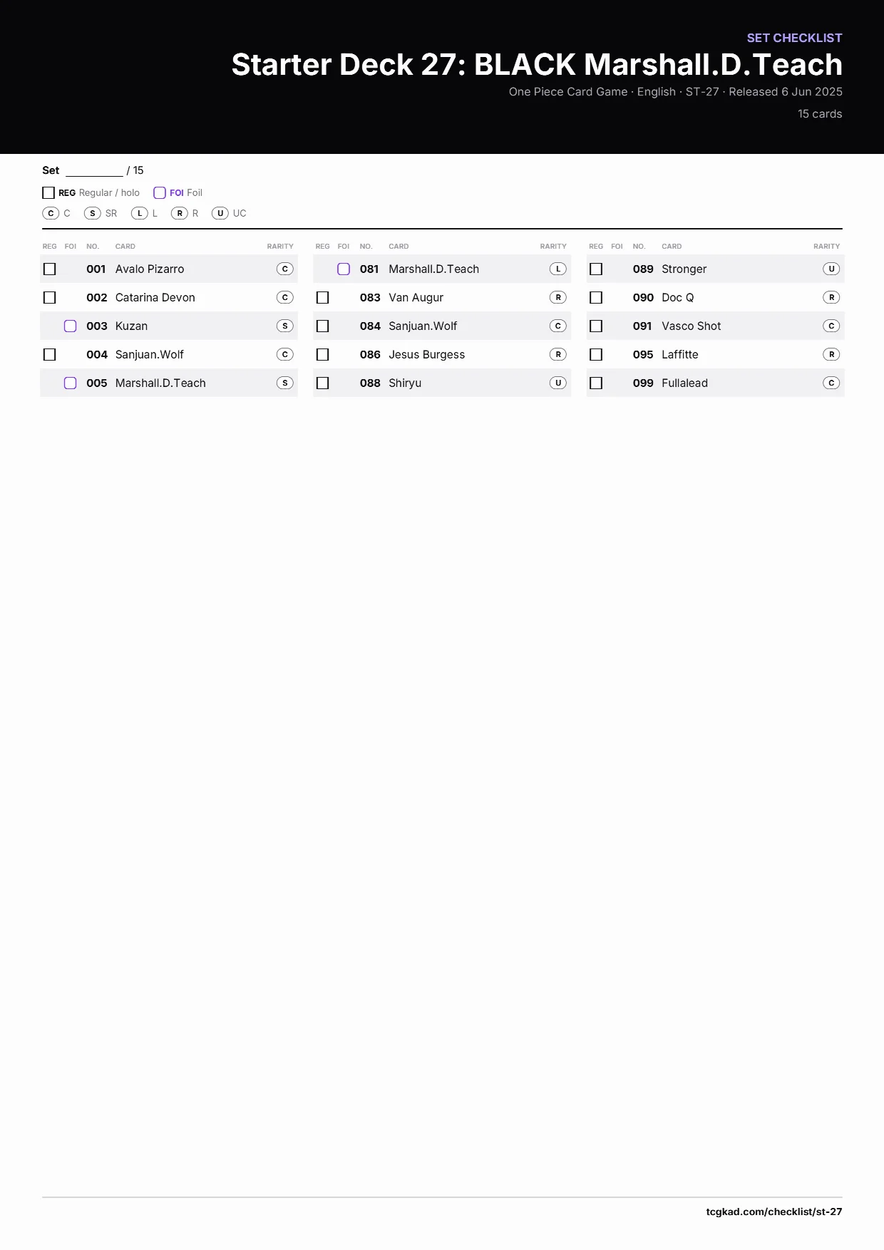 Starter Deck 27: BLACK Marshall.D.Teach checklist