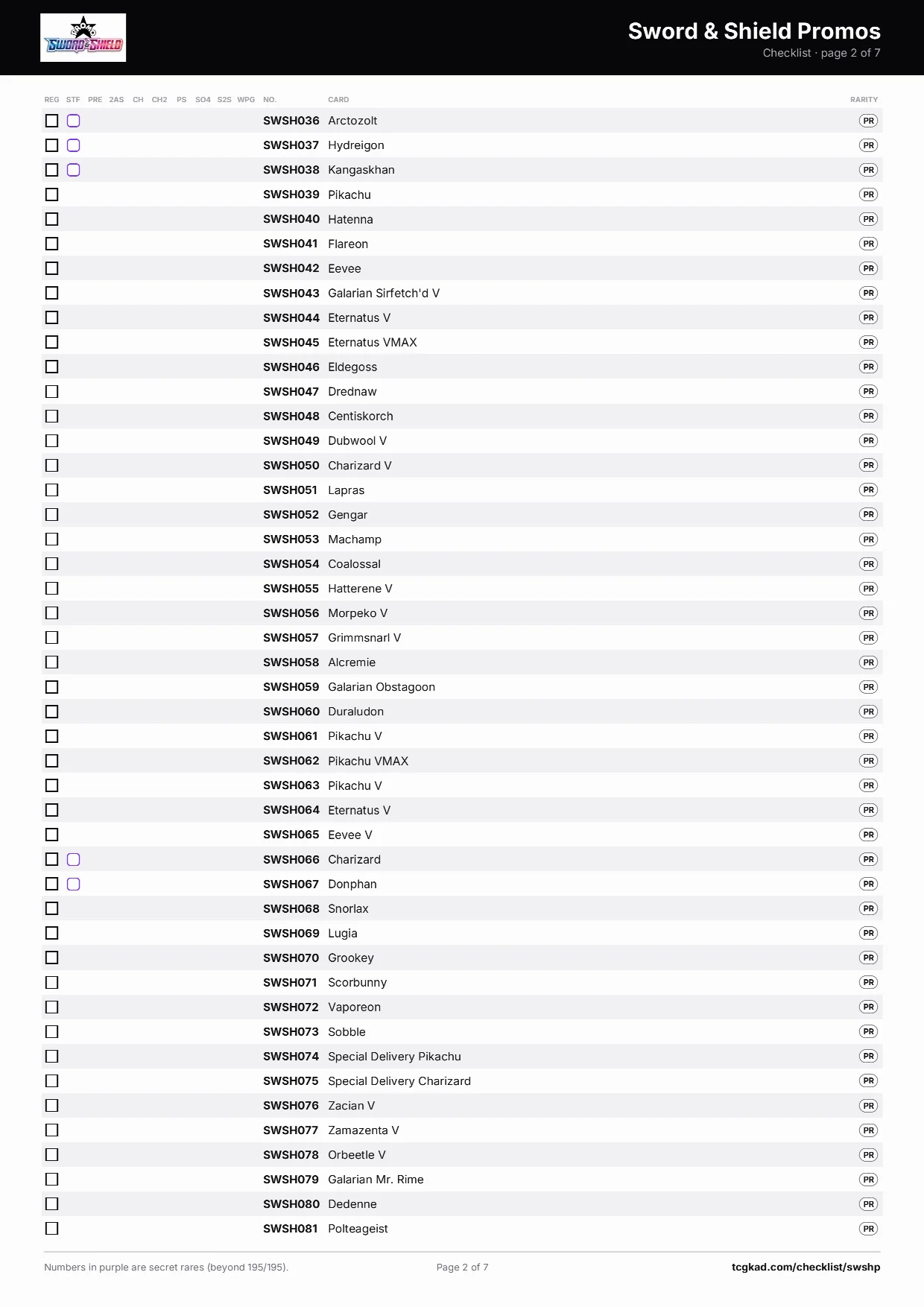 Sword & Shield Promos checklist, page 2 of 7